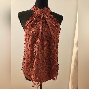 Eva Franco Textured Floral Halter Top - Rust